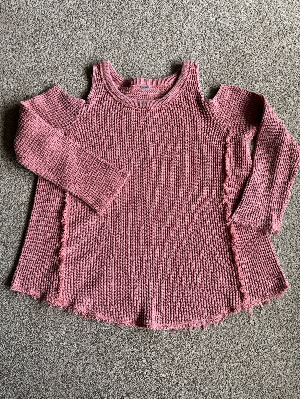 Free People Salmon Pink Cold Shoulder Waffle Knit Sweater Pullover